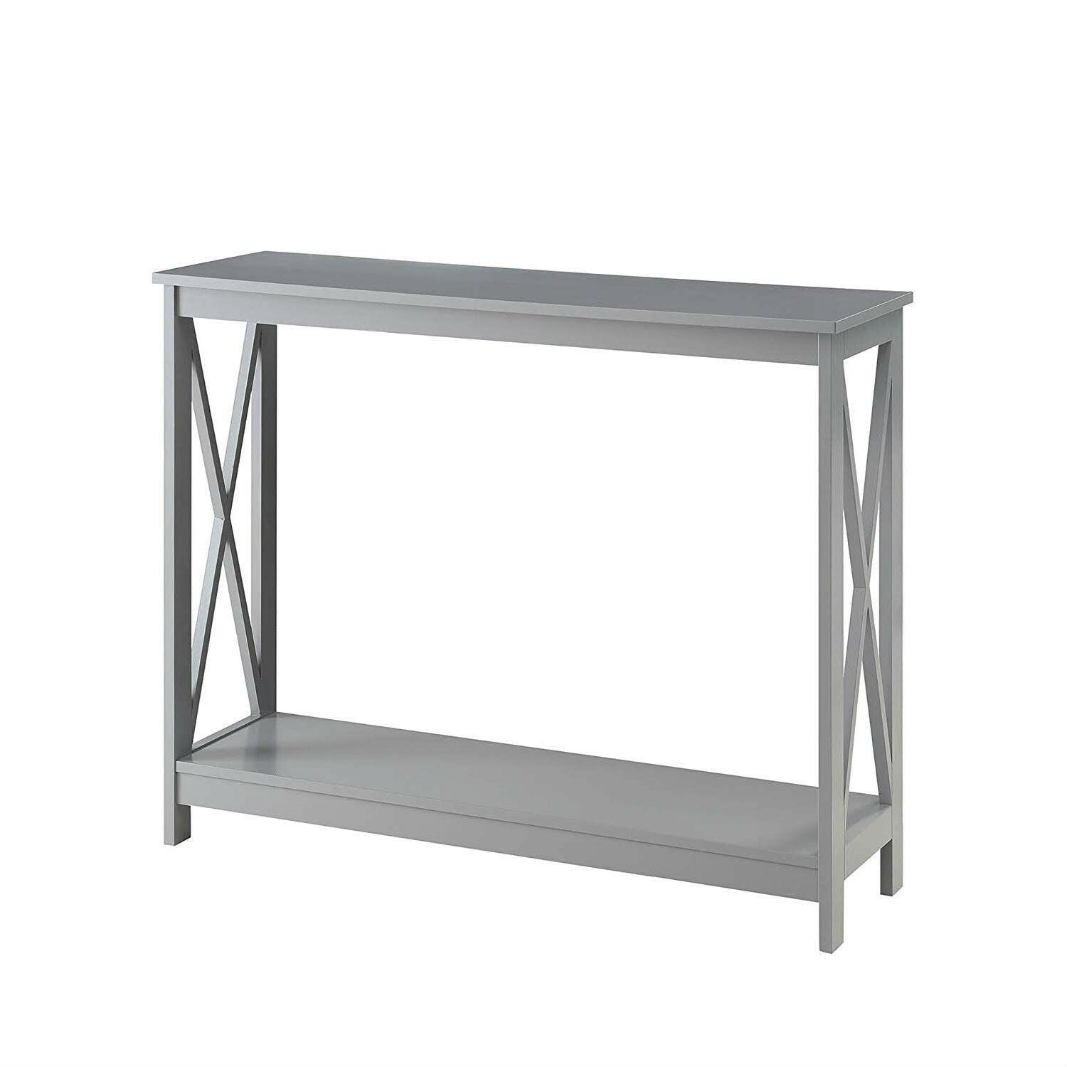Grey Wood Console Sofa Table with Bottom Storage Shelf - FurniFindUSA