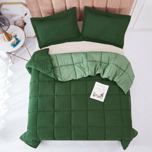 Full/Queen Traditional Microfiber Reversible 3 Piece Comforter Set in Green - FurniFindUSA