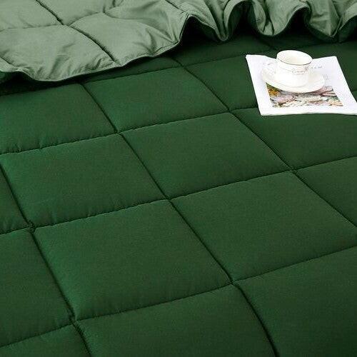 Full/Queen Traditional Microfiber Reversible 3 Piece Comforter Set in Green - FurniFindUSA