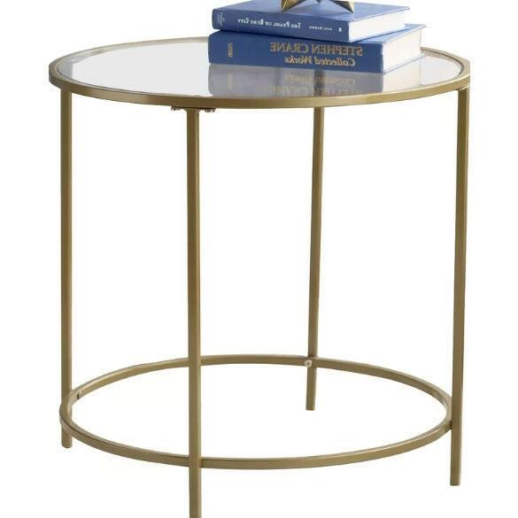 Round Glass Top End Table Nightstand with Gold Metal Frame - FurniFindUSA