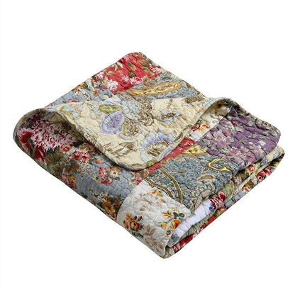 Red Green Blue Purple Yellow White 100-Percent Cotton Floral Patchwork Quilt Throw Blanket - FurniFindUSA