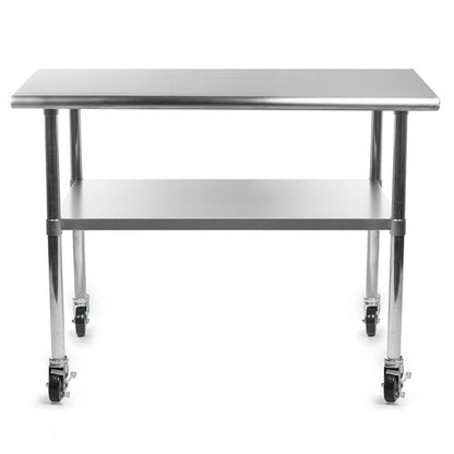 Stainless Steel 48 x 24-inch Kitchen Prep Table with Casters - FurniFindUSA