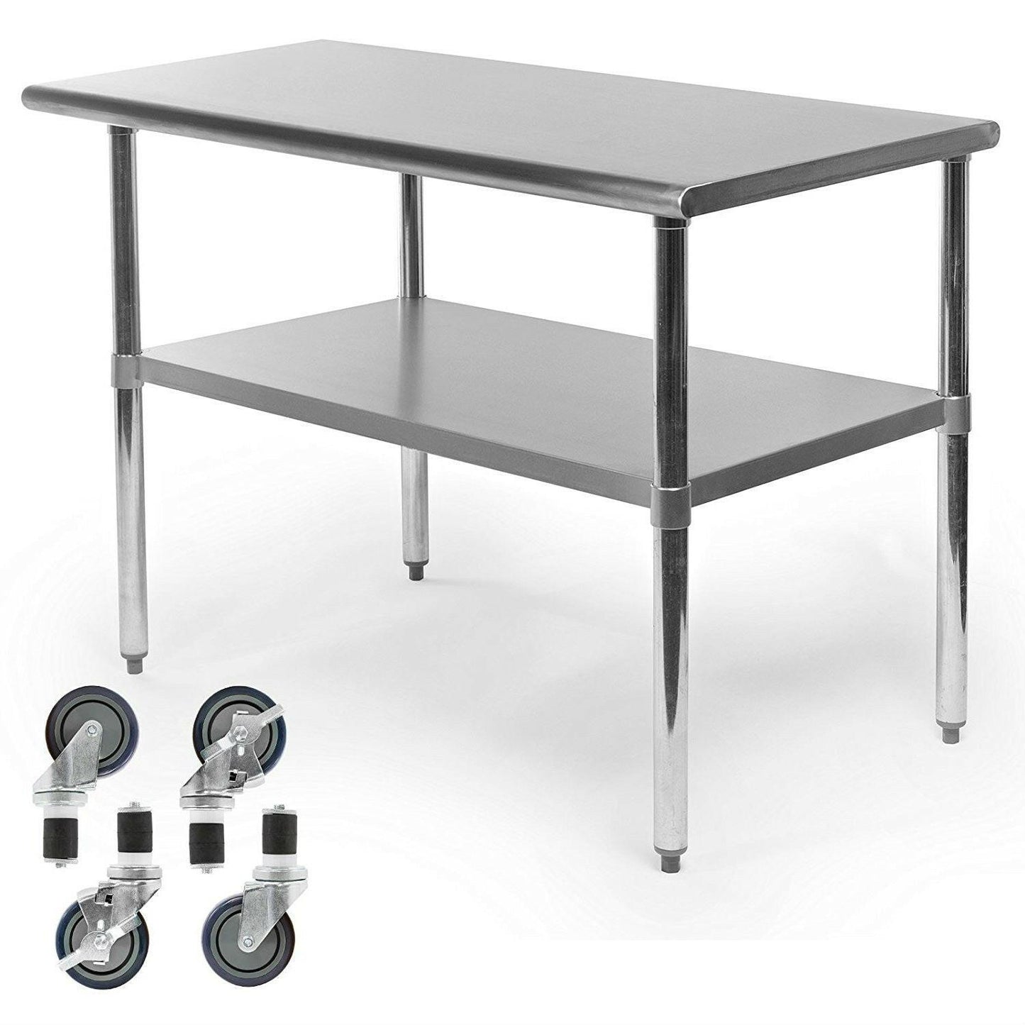 Stainless Steel 48 x 24-inch Kitchen Prep Table with Casters - FurniFindUSA