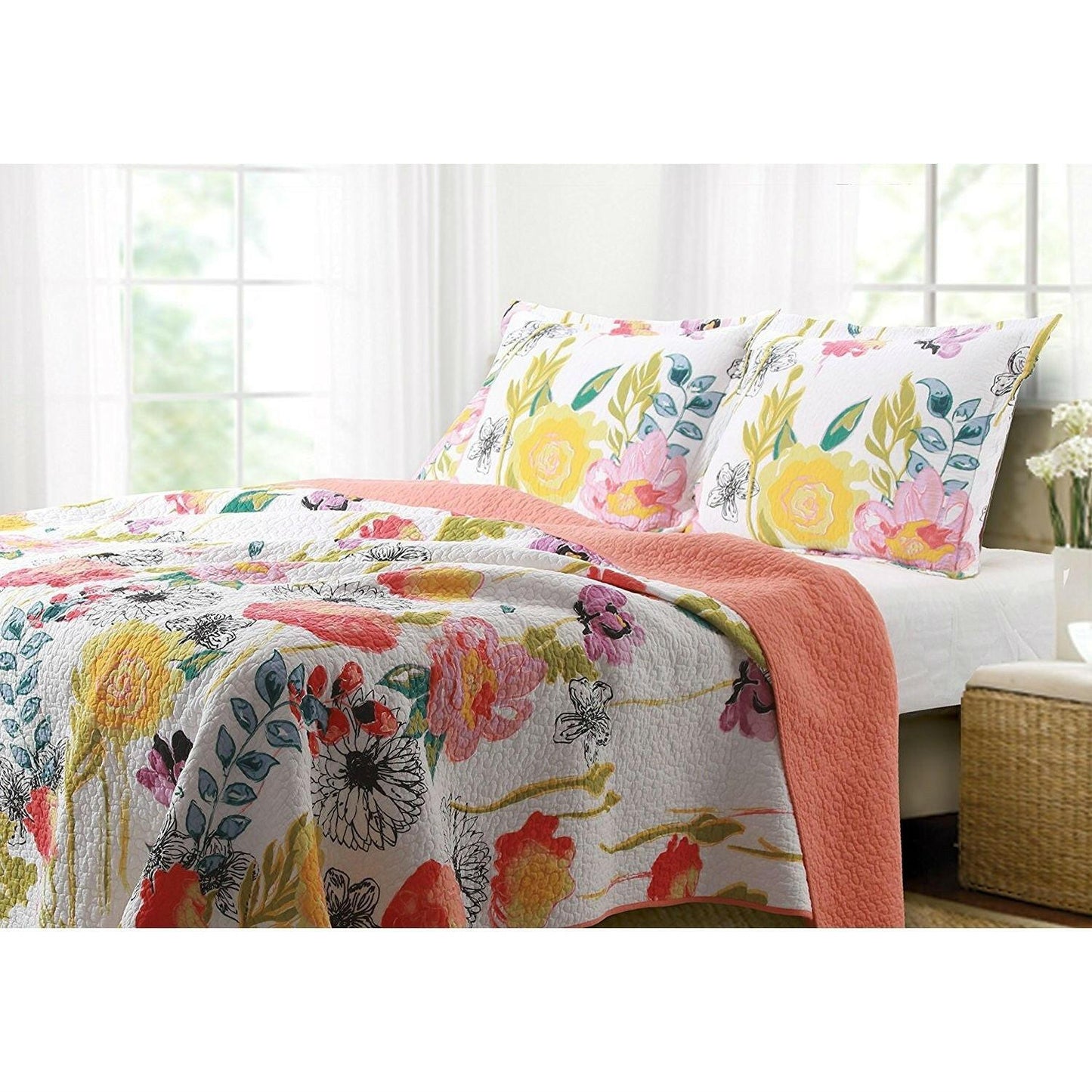 Full / Queen Cotton Quilt Set Multi-Color Floral Pattern - FurniFindUSA