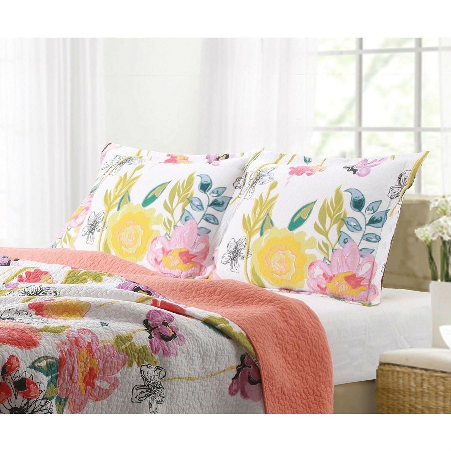 Full / Queen Cotton Quilt Set Multi-Color Floral Pattern - FurniFindUSA