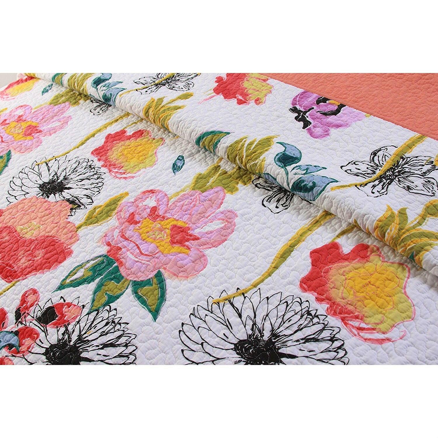 Full / Queen Cotton Quilt Set Multi-Color Floral Pattern - FurniFindUSA