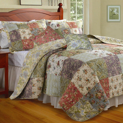 King size 100% Cotton Floral Quilt Set with 2 Shams and 2 Pillows - FurniFindUSA