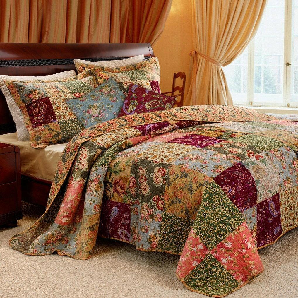 King 100% Cotton Floral Paisley Quilt Set w/ 2 Shams & 2 Pillows - FurniFindUSA