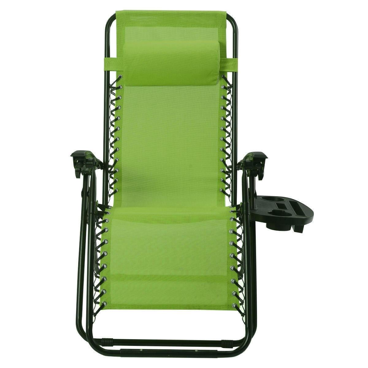 Set of 2 Green Folding Outdoor Zero Gravity Lounge Chair Recliner - FurniFindUSA