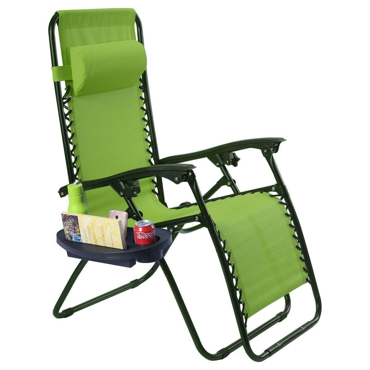 Set of 2 Green Folding Outdoor Zero Gravity Lounge Chair Recliner - FurniFindUSA