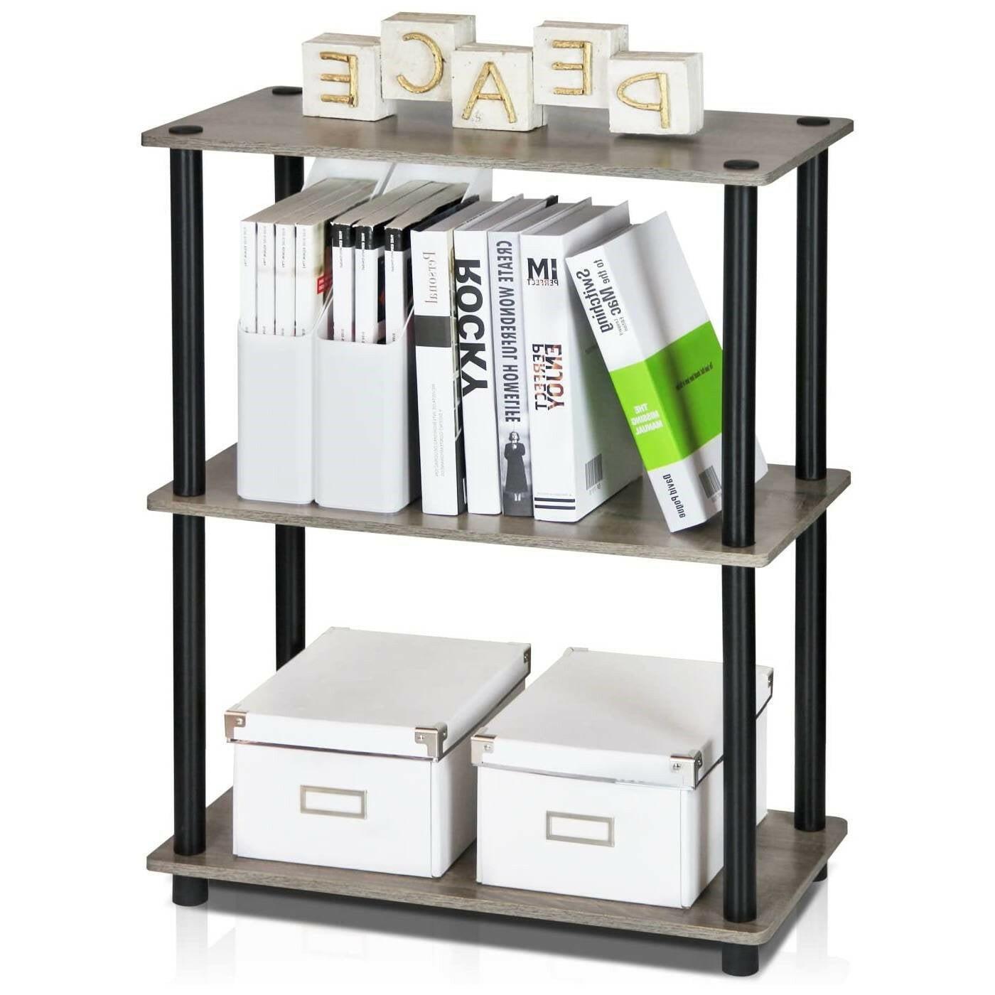 Gray Oak and Black Finish 3-Tier Bookcase - FurniFindUSA