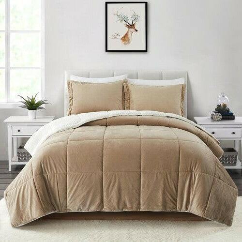 King Plush Microfiber Reversible Comforter Set in Gold - FurniFindUSA