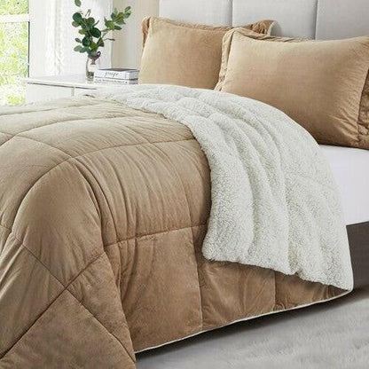 King Plush Microfiber Reversible Comforter Set in Gold - FurniFindUSA