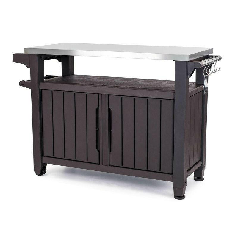 Outdoor Grill Party Caster Bar Serving Cart with Storage Dark Brown - FurniFindUSA
