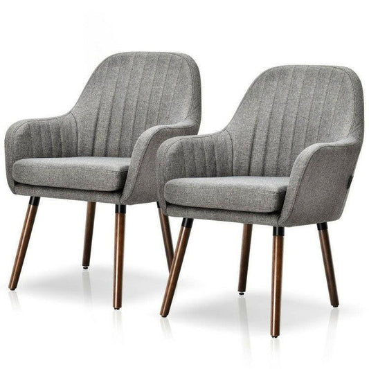 Set of 2 Retro Grey Linen Upholstered Accent Chair with Stylish Wood Legs - FurniFindUSA