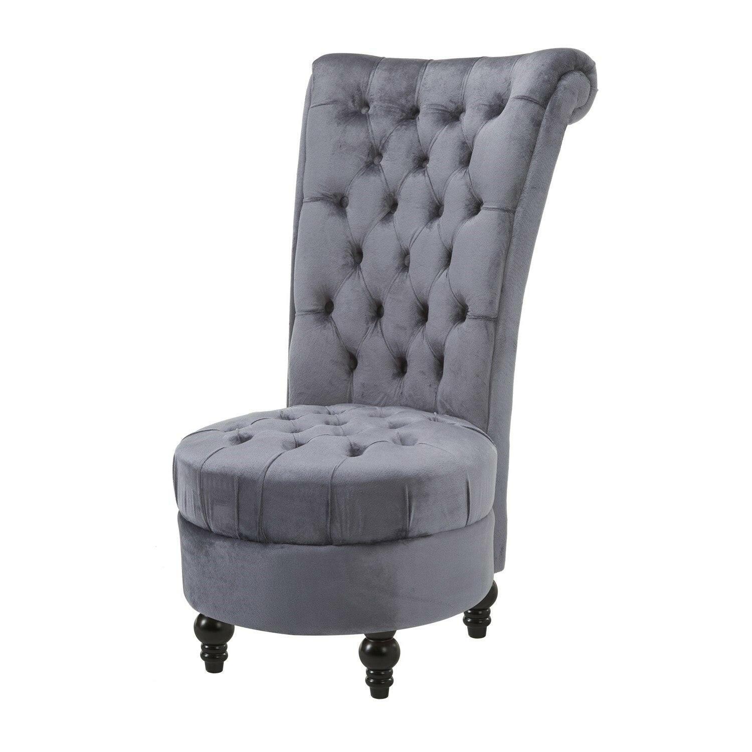 Gray Tufted High Back Plush Velvet Upholstered Accent Low Profile Chair - FurniFindUSA