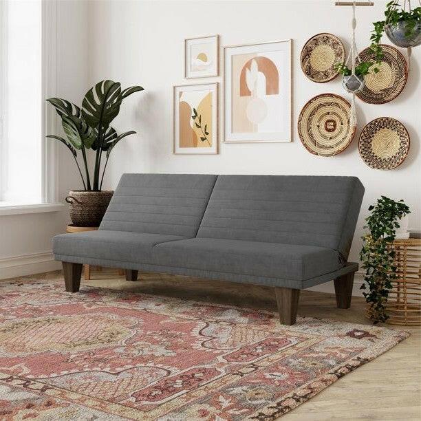 Grey Modern Upholstered Microfiber Adjustable Futon Sleeper Sofa - FurniFindUSA