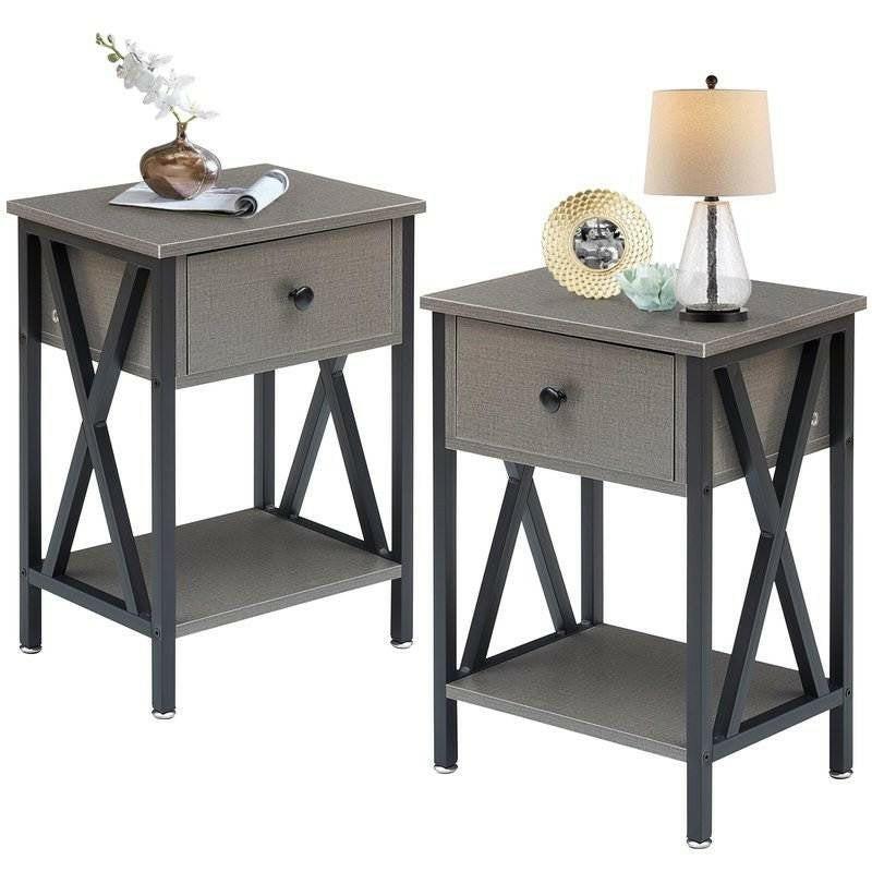 Set of 2 - 1 Drawer Nightstand in Grey and Black Wood Finish - FurniFindUSA