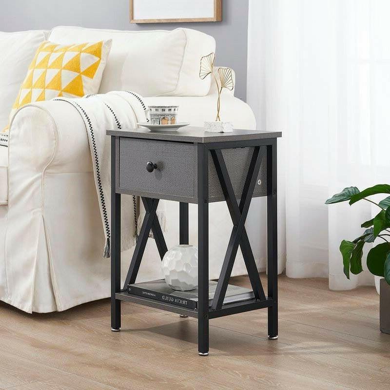 Set of 2 - 1 Drawer Nightstand in Grey and Black Wood Finish - FurniFindUSA