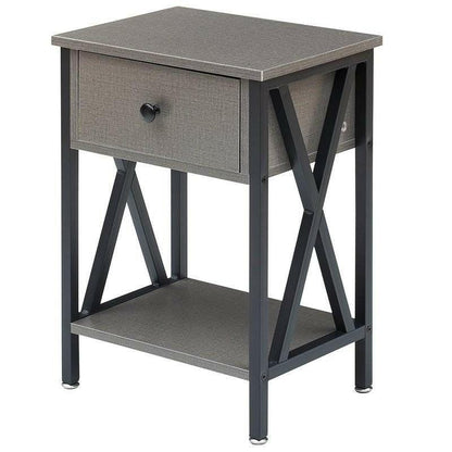 Set of 2 - 1 Drawer Nightstand in Grey and Black Wood Finish - FurniFindUSA
