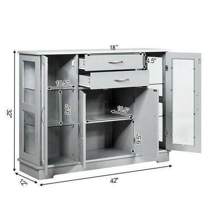 Grey Wood Buffet Sideboard Cabinet with Glass Display Doors - FurniFindUSA
