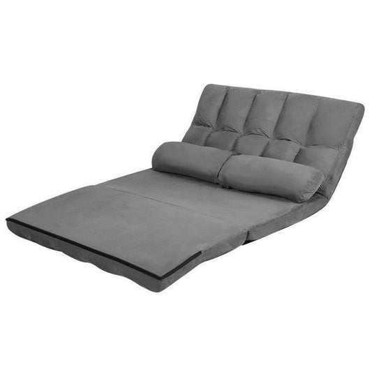 Faux Suede 5 Tilt Foldable Floor Sofa Bed Detachable Cloth Cover in Grey - FurniFindUSA