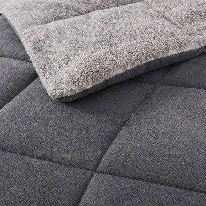 Full/Queen Plush Sherpa Reversible Micro Suede Comforter Set in Gray - FurniFindUSA