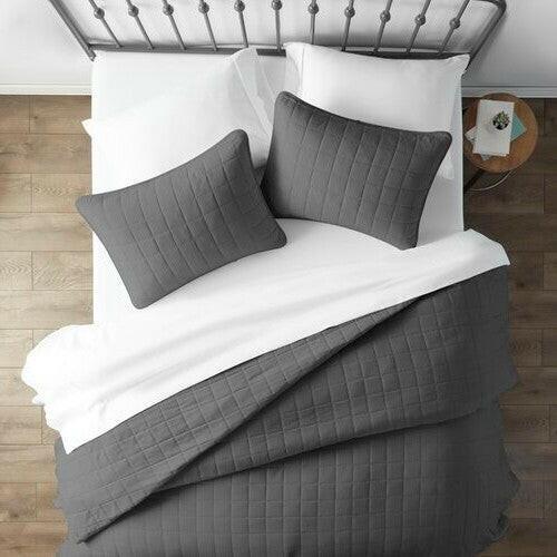 3 Piece Microfiber Farmhouse Coverlet Bedspread Set Grey, Full/Queen - FurniFindUSA