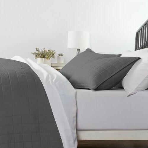 3 Piece Microfiber Farmhouse Coverlet Bedspread Set Grey, Full/Queen - FurniFindUSA