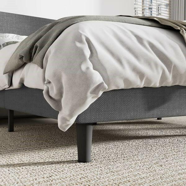 Full Size Grey Linen Blend Upholstered Platform Bed with Wingback Headboard - FurniFindUSA