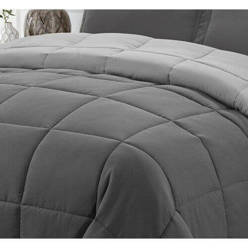 Full/Queen Traditional Microfiber Reversible 3 Piece Comforter Set in Grey - FurniFindUSA