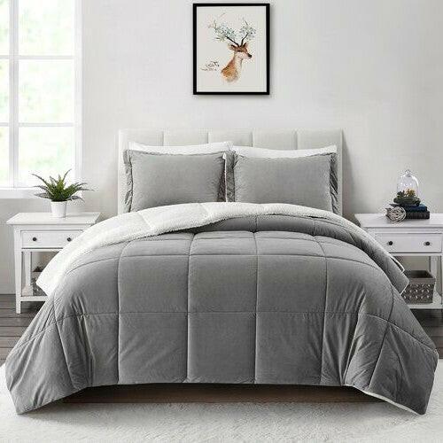 King Plush Microfiber Reversible Comforter Set in Grey - FurniFindUSA