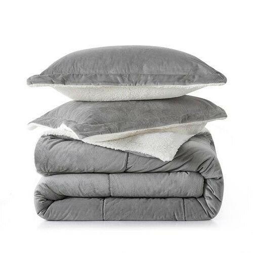 King Plush Microfiber Reversible Comforter Set in Grey - FurniFindUSA