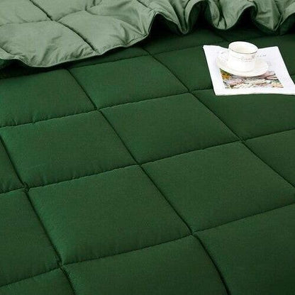 King/Cal King Traditional Microfiber Reversible 3 Piece Comforter Set in Green - FurniFindUSA