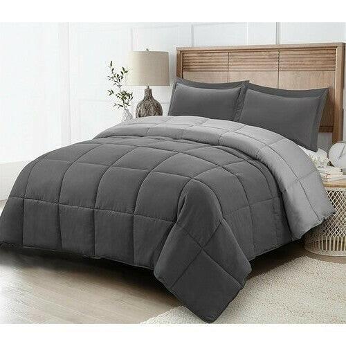 King/Cal King Traditional Microfiber Reversible 3 Piece Comforter Set in Grey - FurniFindUSA