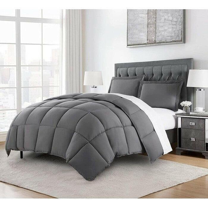 King Size Reversible Microfiber Down Alternative Comforter Set in Grey - FurniFindUSA