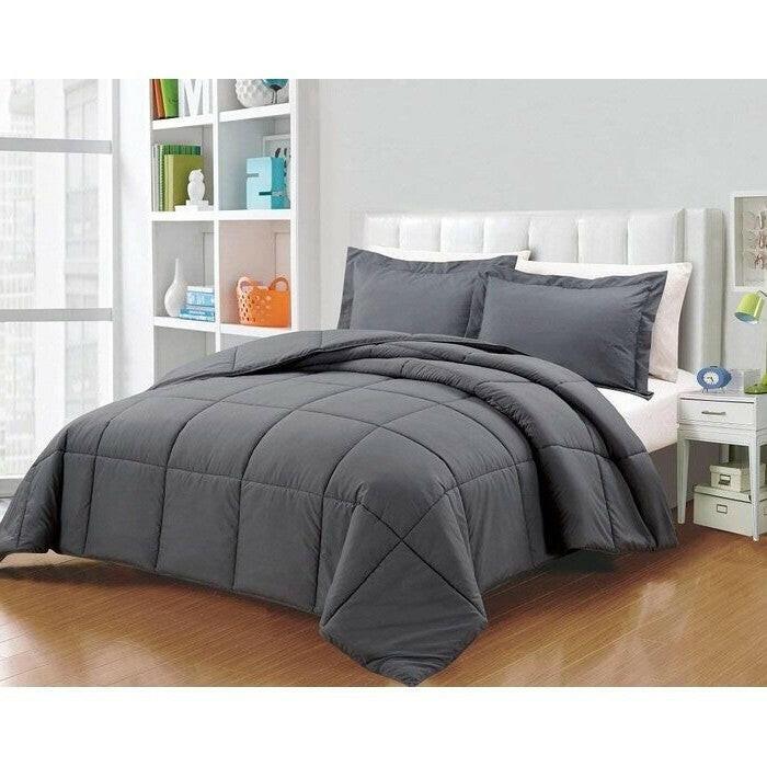 King Size Reversible Microfiber Down Alternative Comforter Set in Grey - FurniFindUSA