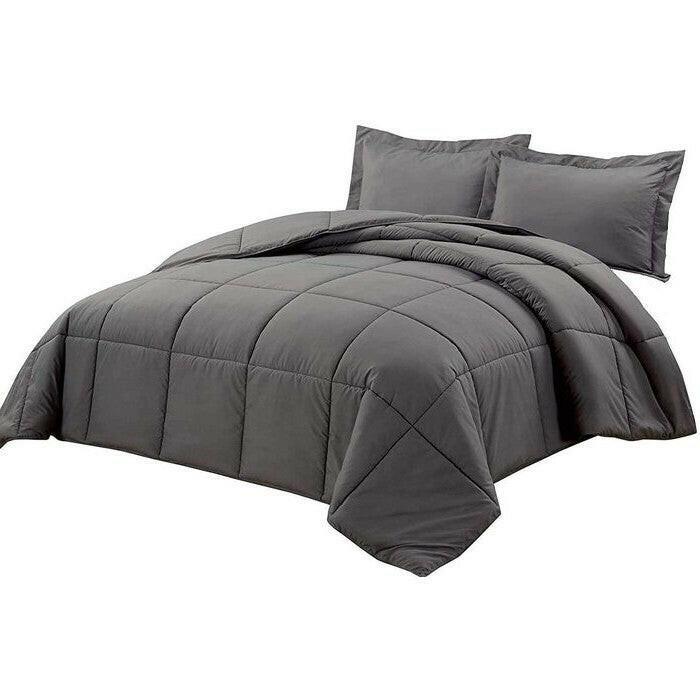 King Size Reversible Microfiber Down Alternative Comforter Set in Grey - FurniFindUSA