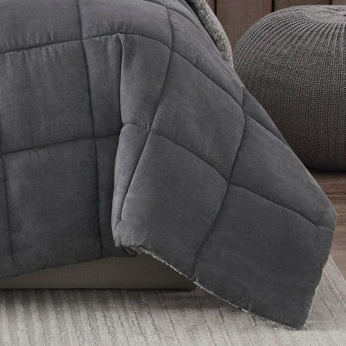 King Plush Sherpa Reversible Micro Suede Comforter Set in Gray - FurniFindUSA