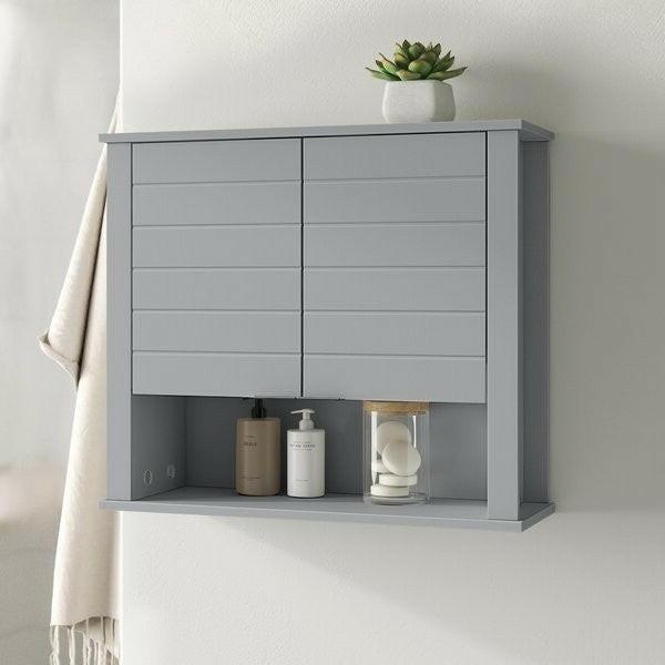 Gray 2 Door Wall Mounted Bathroom Storage Cabinet - FurniFindUSA