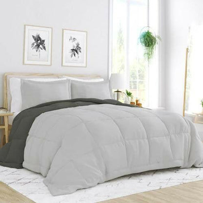 Full/Queen 3-Piece Microfiber Reversible Comforter Set in Grey / Light Grey - FurniFindUSA