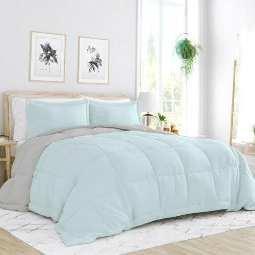 Full/Queen size 3-Piece Microfiber Reversible Comforter Set Aqua Blue and Grey - FurniFindUSA