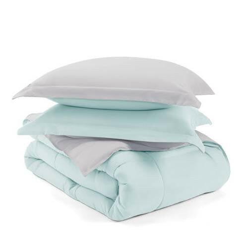 Full/Queen size 3-Piece Microfiber Reversible Comforter Set Aqua Blue and Grey - FurniFindUSA