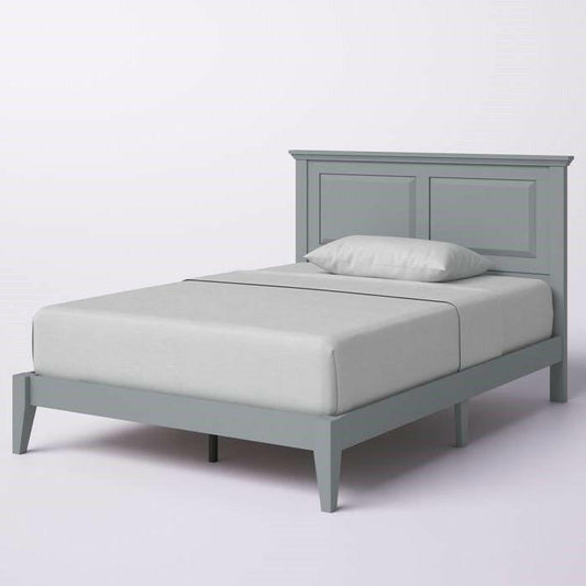 Full Traditional Solid Oak Wooden Platform Bed Frame with Headboard in Grey - FurniFindUSA