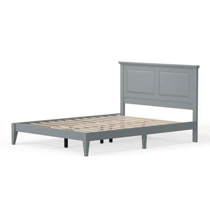 Queen Traditional Solid Oak Wooden Platform Bed Frame with Headboard in Grey - FurniFindUSA