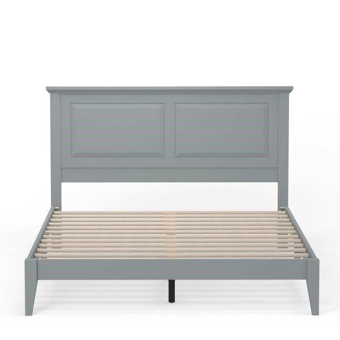 Queen Traditional Solid Oak Wooden Platform Bed Frame with Headboard in Grey - FurniFindUSA