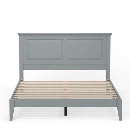 Queen Traditional Solid Oak Wooden Platform Bed Frame with Headboard in Grey - FurniFindUSA