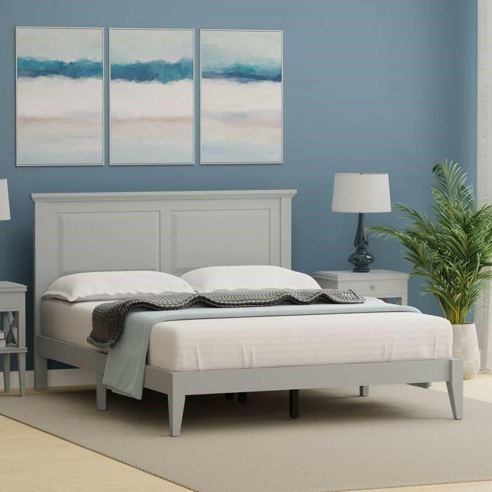 Queen Traditional Solid Oak Wooden Platform Bed Frame with Headboard in Grey - FurniFindUSA