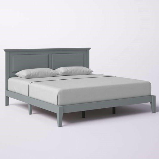 King Traditional Solid Oak Wooden Platform Bed Frame with Headboard in Grey - FurniFindUSA