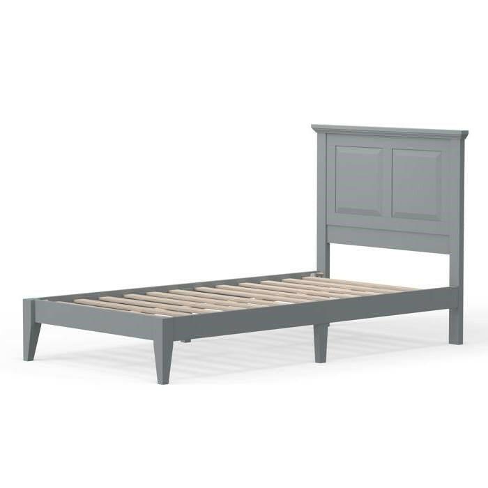 Twin Traditional Solid Oak Wooden Platform Bed Frame with Headboard in Grey - FurniFindUSA